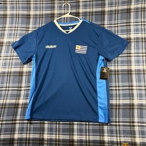 NWT Striker Uruguay Soccer Jersey Blue Short Sleeve Mens Size L V-Neck